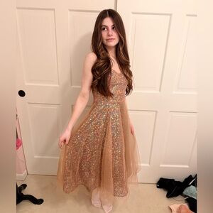 Dress the Population Sequin Multicolor Midi Prom Wedding Dress Gown NWT